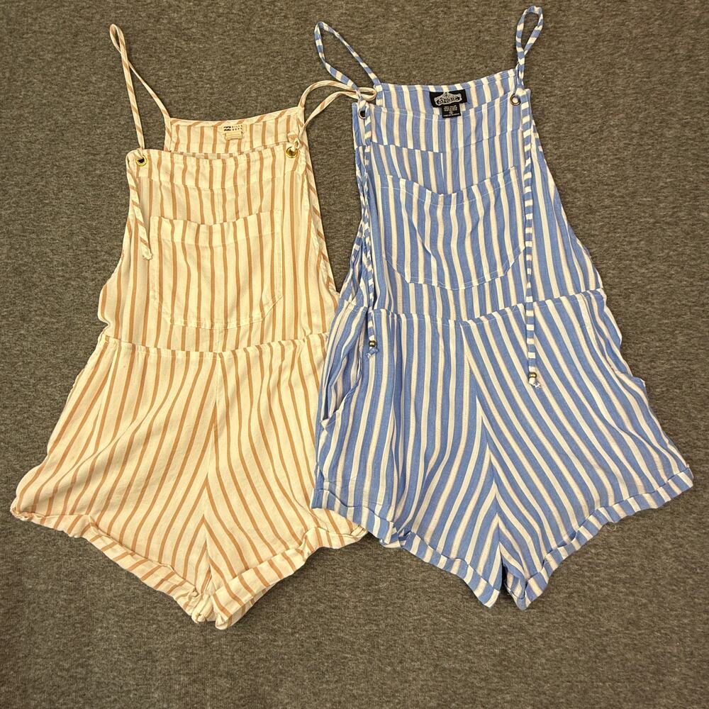 Lot of 2 Striped Rompers Beach Coastal Boho Adjustable Strap Coverup Small & Med